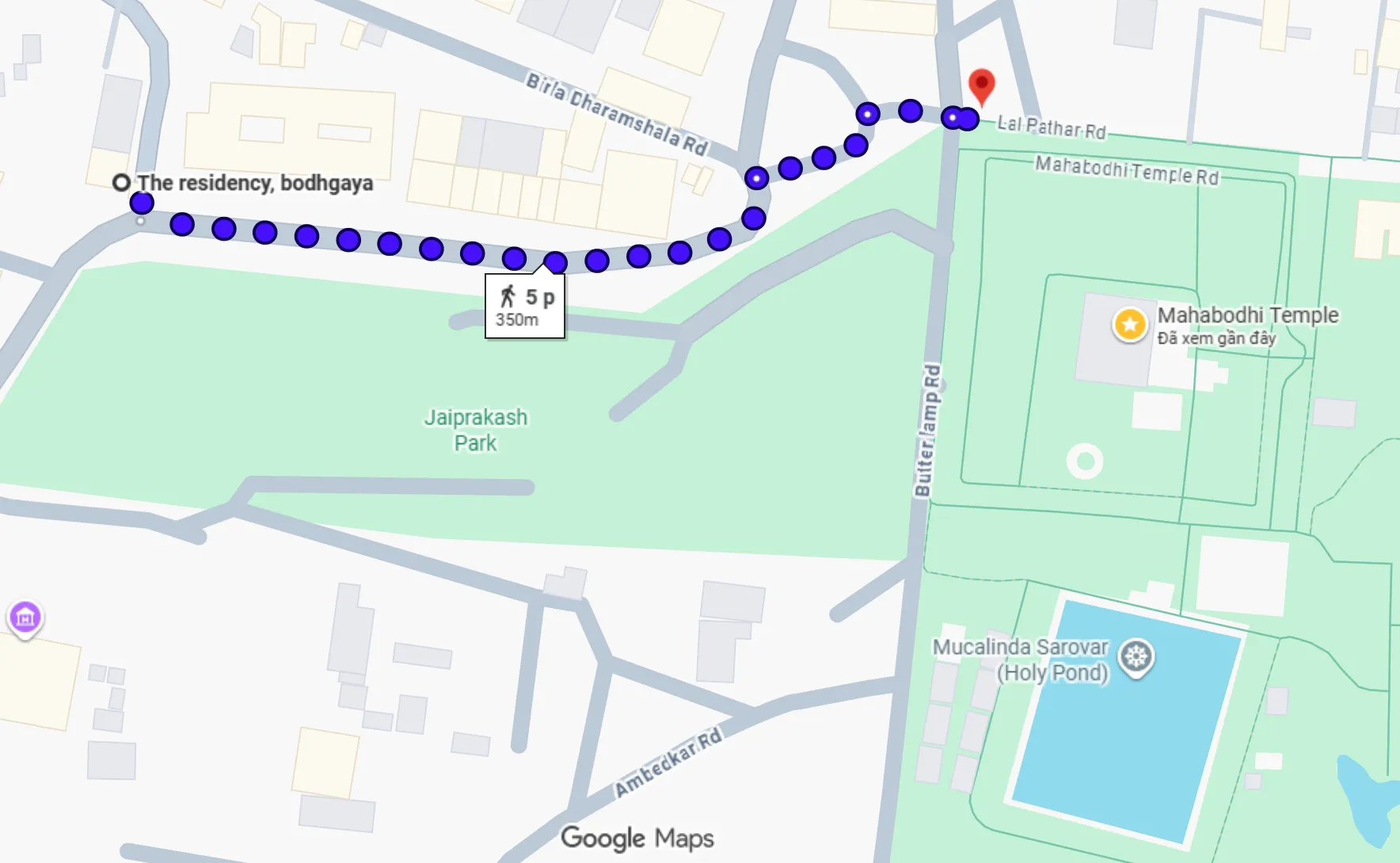 Bản đồ đi đến khách sạn Bồ đề Đạo Tràng